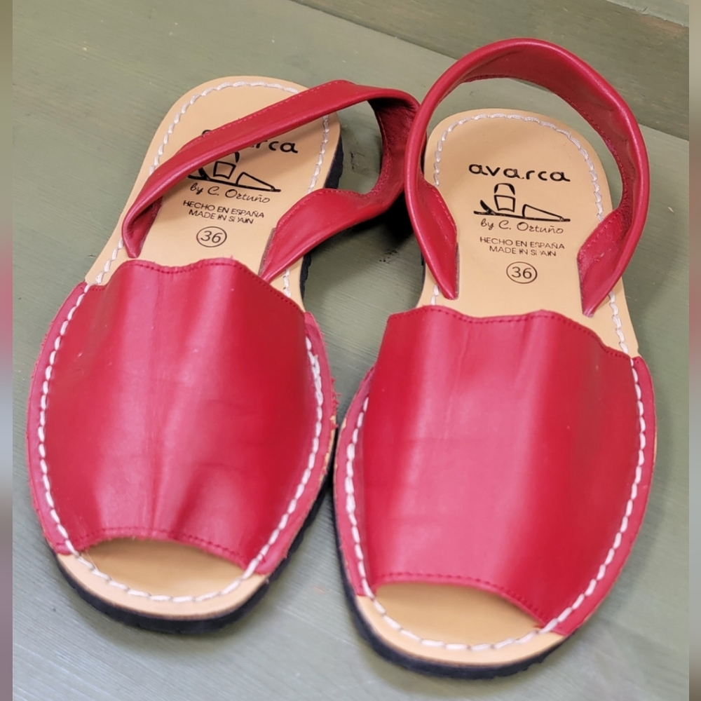 Avarca Red Leather Sandals By C. Ortuno